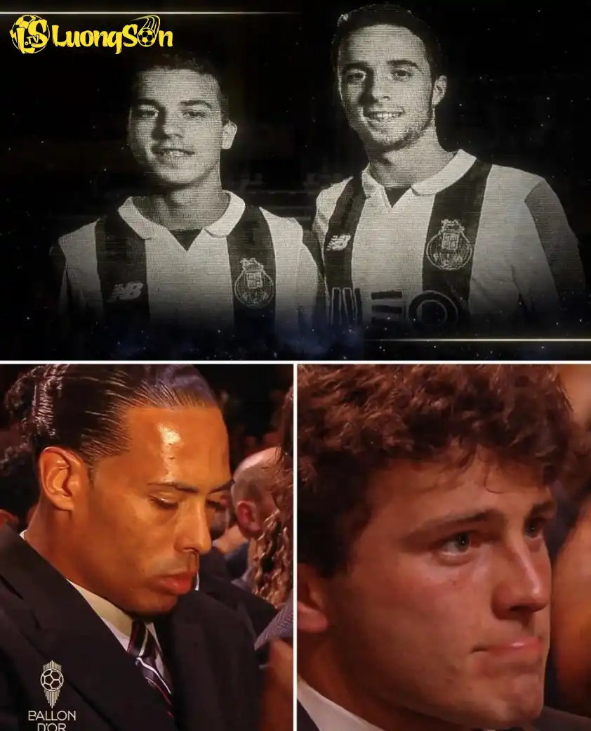 Van Dijk và Joao Neves xúc động khi hình ảnh Jota xuất hiện tại lễ trao giải